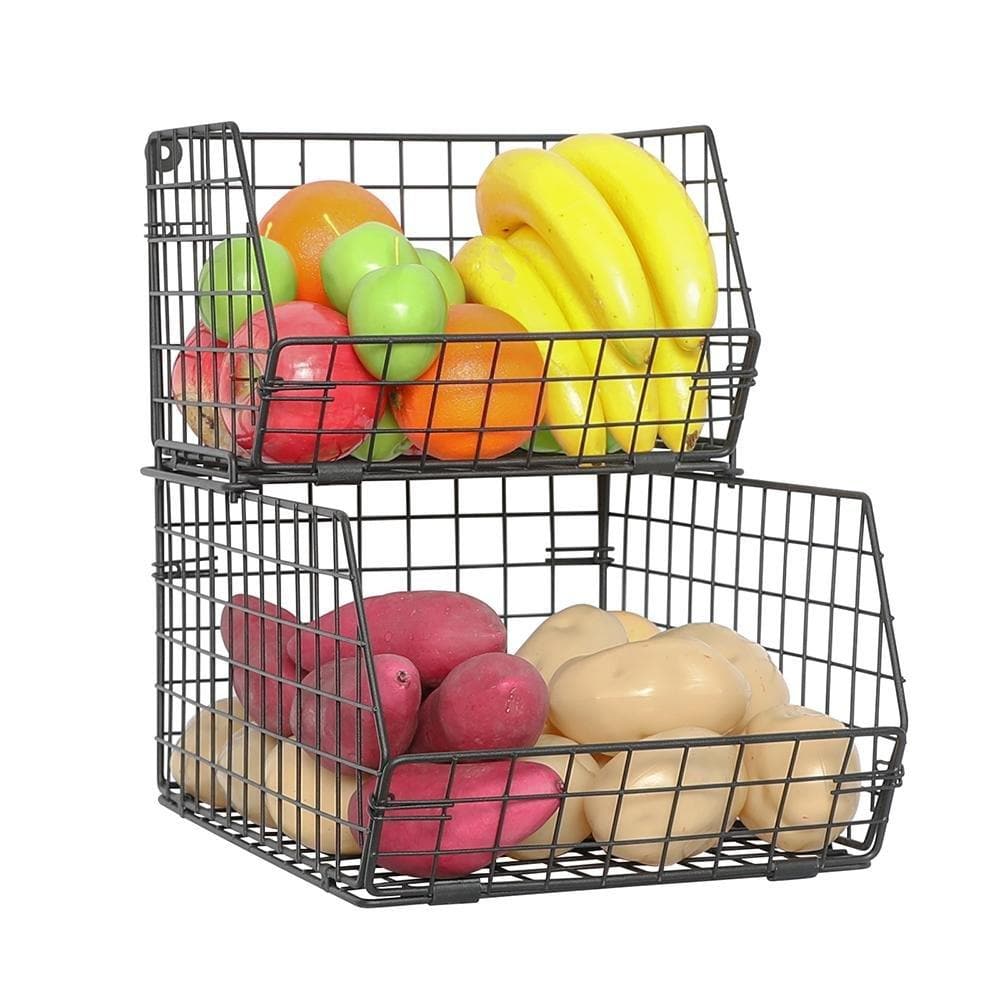 X-cosrack Stackable Wire Baskets, 2-Tier Wall-Mounted & Countertop