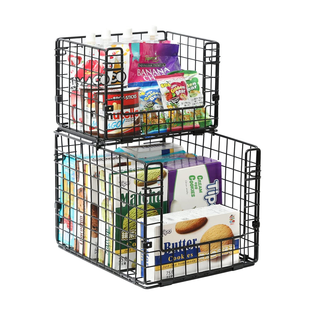 X-cosrack Stackable Wire Baskets for Pantry Storage and Organization,Food  Packet Organizer with Removable Dividers,Multifunctional Pantry Baskets for